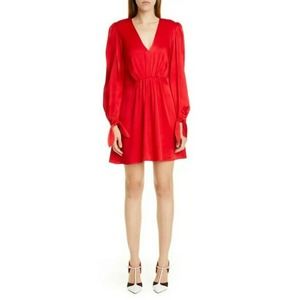 HANEY Red Joplin Split sleeve Satin Mini Dress